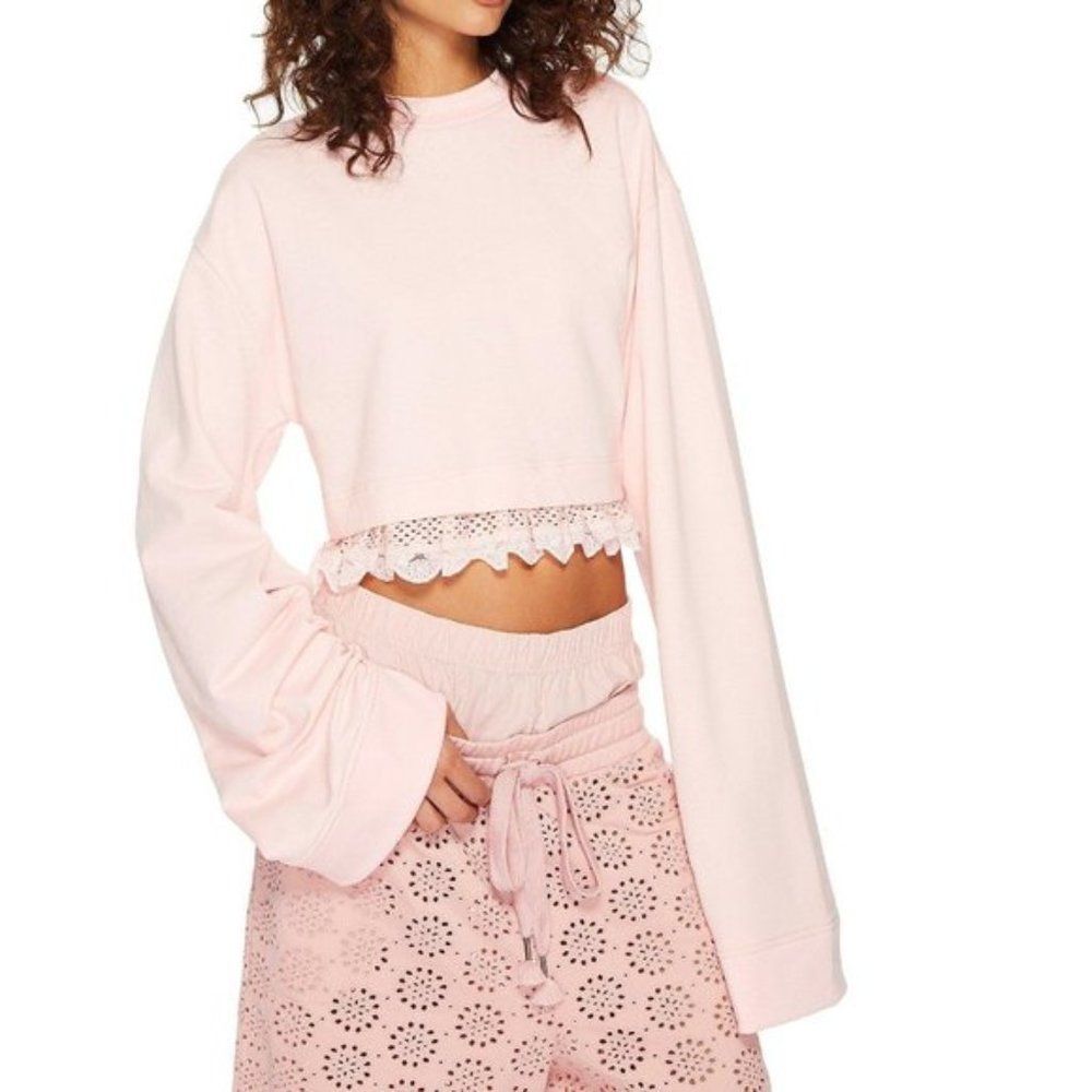 Fenty Puma Rihanna Crystal Rose Pink Cropped Sweatshirt Lace Trim - Small NWT